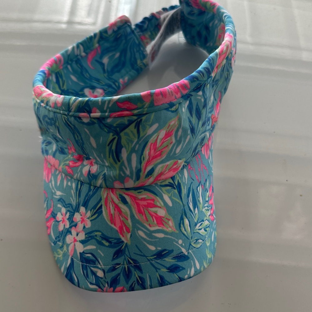 Euc Lilly Pulitzer Floral Blue and Pink Visor with elastic headband